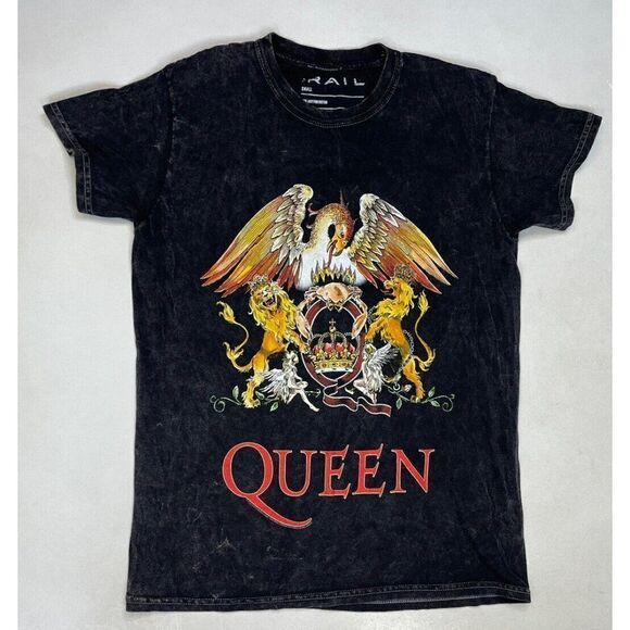 QUEEN Retro Graphic T-shirt Women Small Black Acid Wash Music Short Sleeve - Picture 1 of 5